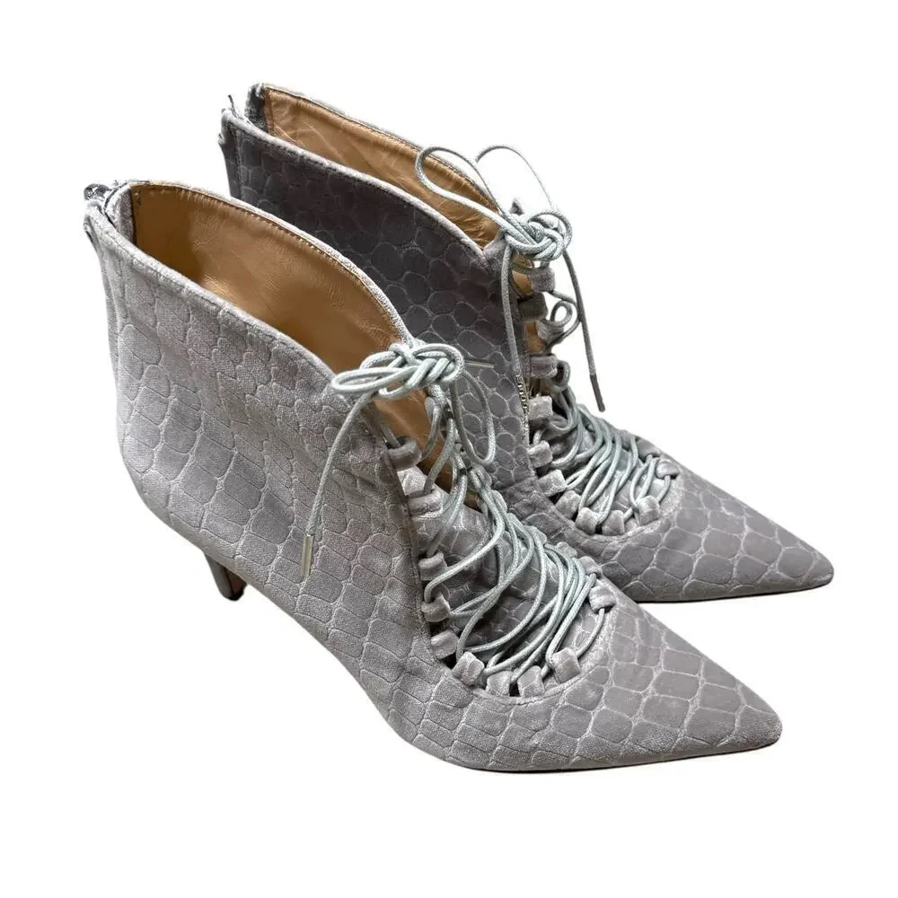 Chelsea Paris Gray Velvet Sabrine Italian Lace Front Booties 6.5